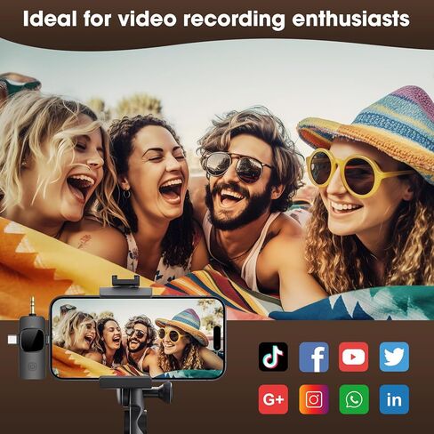 Wireless Lavalier Microphone for iPhone - Android Phone/Camera/Computer/Laptop, Dual Lapel Mic with USB-C/3.5mm/USB Plug for Video Recording, Vlog, YouTube, TikTok, Auto Sync and Noise Reduction in Kuwait