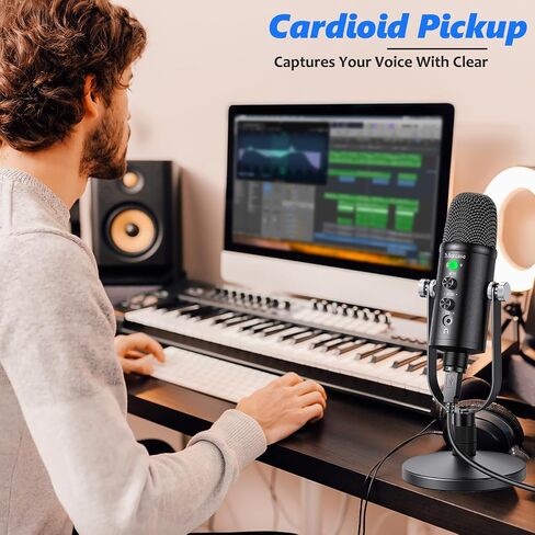 Mercase USB Microphone for Podcast, Recording, Sing, ASMR, with Mute Button,Plug & Play,Cardioid Pickup,Volume Control for Computer,Phone,MAC in Kuwait