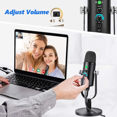 Mercase USB Microphone for Podcast, Recording, Sing, ASMR, with Mute Button,Plug & Play,Cardioid Pickup,Volume Control for Computer,Phone,MAC in Kuwait