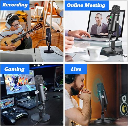 Mercase USB Microphone for Podcast, Recording, Sing, ASMR, with Mute Button,Plug & Play,Cardioid Pickup,Volume Control for Computer,Phone,MAC in Kuwait