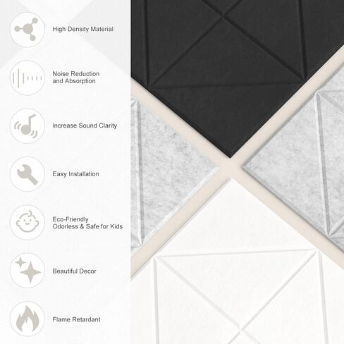 Yojoker 18 حزمة من الألواح الصوتية الممتصة للصوت، 12 × 12 × 0.4 بوصة لوحات جدارية عازلة للصوت عالية الكثافة ذاتية اللصق لتقليل الضوضاء لتزيين الجدران في المنزل، واستوديو التسجيل، والمكتب in Kuwait