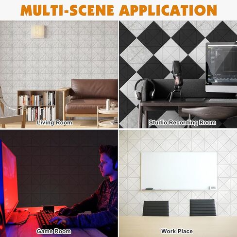 Yojoker 18 حزمة من الألواح الصوتية الممتصة للصوت، 12 × 12 × 0.4 بوصة لوحات جدارية عازلة للصوت عالية الكثافة ذاتية اللصق لتقليل الضوضاء لتزيين الجدران في المنزل، واستوديو التسجيل، والمكتب in Kuwait