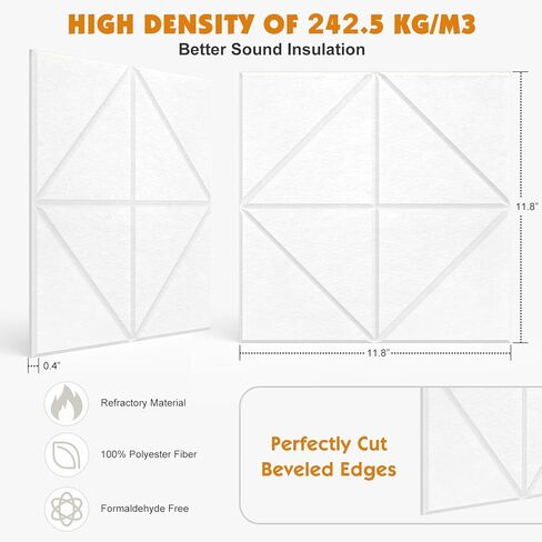 Yojoker 18 حزمة من الألواح الصوتية الممتصة للصوت، 12 × 12 × 0.4 بوصة لوحات جدارية عازلة للصوت عالية الكثافة ذاتية اللصق لتقليل الضوضاء لتزيين الجدران في المنزل، واستوديو التسجيل، والمكتب in Kuwait