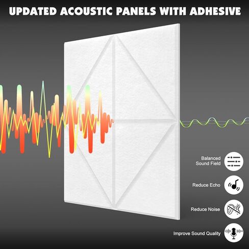 Yojoker 18 حزمة من الألواح الصوتية الممتصة للصوت، 12 × 12 × 0.4 بوصة لوحات جدارية عازلة للصوت عالية الكثافة ذاتية اللصق لتقليل الضوضاء لتزيين الجدران في المنزل، واستوديو التسجيل، والمكتب in Kuwait