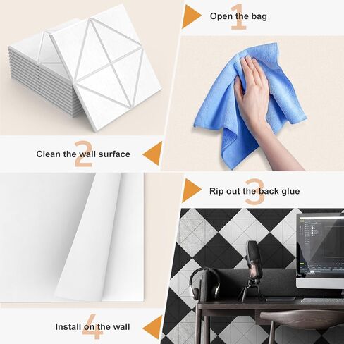 Yojoker 18 حزمة من الألواح الصوتية الممتصة للصوت، 12 × 12 × 0.4 بوصة لوحات جدارية عازلة للصوت عالية الكثافة ذاتية اللصق لتقليل الضوضاء لتزيين الجدران في المنزل، واستوديو التسجيل، والمكتب in Kuwait