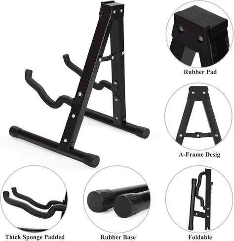 Musmtrull Guitar Stand Acoustic Guitar Stand Holder Foldable A-Frame Guitar Floor Stand for Electric, Classical, Bass, Banjo, Mandolin, Cello - 1 Pack Black in Saudi Arabia