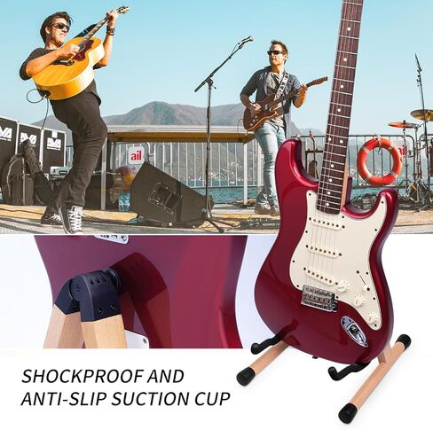 حامل جيتار GUITTO مع كوب شفط غير ضار مقاوم للصدمات ومضاد للانزلاق حماية مزدوجة قابلة للطي على شكل حرف A حامل خشبي للأرضية قابل للتعديل لباس صوتي كهربائي تشيلو مندولين بانجو القيثارة GGS-14 in Kuwait