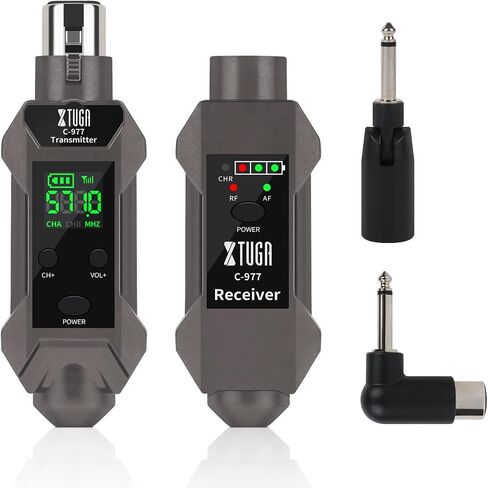 XTUGA C-977 UHF Wireless XLR Transmitter and Receiver& Wireless Guitar Transmitter Receiver,Rechargeable Mic Adapter 16 Channels 164ft Range for Dynamic Microphone,Audio Mixer,Electric Guitar Bass in Saudi Arabia