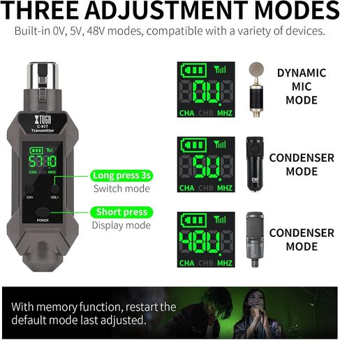 XTUGA C-977 UHF Wireless XLR Transmitter and Receiver& Wireless Guitar Transmitter Receiver,Rechargeable Mic Adapter 16 Channels 164ft Range for Dynamic Microphone,Audio Mixer,Electric Guitar Bass in Saudi Arabia