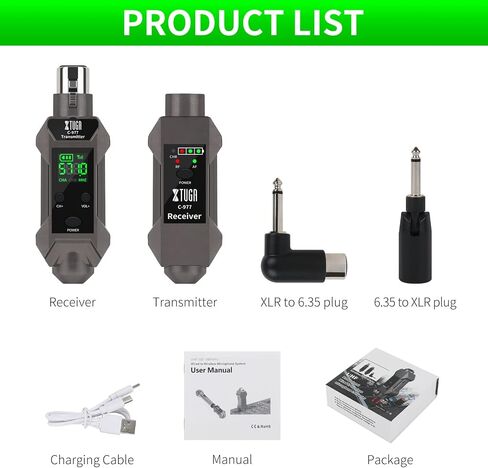 XTUGA C-977 UHF Wireless XLR Transmitter and Receiver& Wireless Guitar Transmitter Receiver,Rechargeable Mic Adapter 16 Channels 164ft Range for Dynamic Microphone,Audio Mixer,Electric Guitar Bass in Saudi Arabia