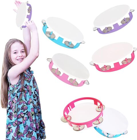 The Dreidel Company Tambourines for Kids Hand Held, 5.5" Inch, Assorted Colors, Ring Metal Jingles Percussion Musical Educational Hand Instrument, Party Kids Games (3-Pack) in Saudi Arabia