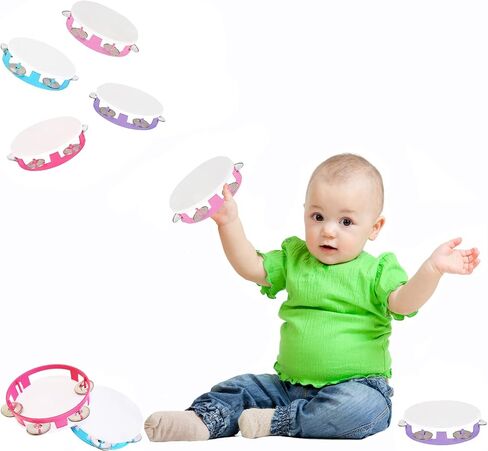 The Dreidel Company Tambourines for Kids Hand Held, 5.5" Inch, Assorted Colors, Ring Metal Jingles Percussion Musical Educational Hand Instrument, Party Kids Games (3-Pack) in Saudi Arabia