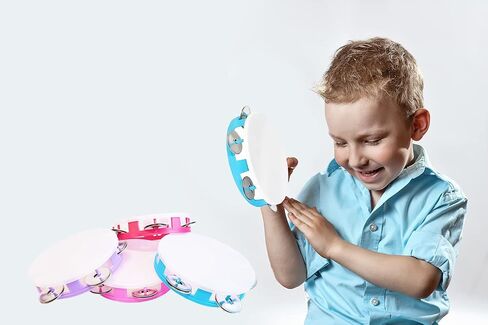 The Dreidel Company Tambourines for Kids Hand Held, 5.5" Inch, Assorted Colors, Ring Metal Jingles Percussion Musical Educational Hand Instrument, Party Kids Games (3-Pack) in Saudi Arabia