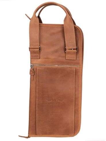 حقيبة طبلة من الجلد الأصلي من MG Leather Work مع زر للإغلاق، هدية لعازف الطبول، حامل عصا طبلة جلدية للموسيقي (أسود) in Kuwait