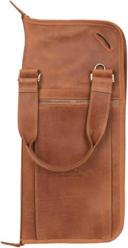 حقيبة طبلة من الجلد الأصلي من MG Leather Work مع زر للإغلاق، هدية لعازف الطبول، حامل عصا طبلة جلدية للموسيقي (أسود) in Kuwait