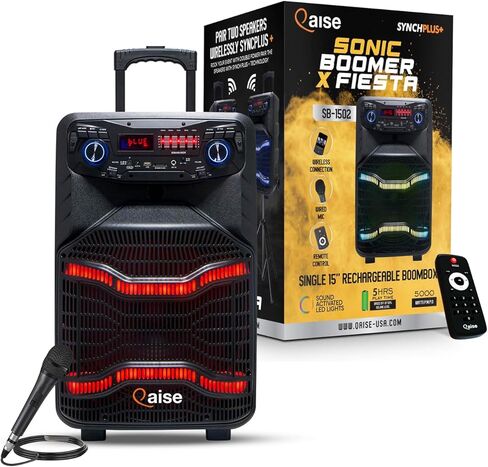 Qaise SB-1502 SonicBoomer X Fiesta سماعات بلوتوث بارتي بوكس، مكبر صوت 15 بوصة، كاريوكي، أضواء LED، راديو FM، ميكروفون، جهاز تحكم عن بعد in Kuwait