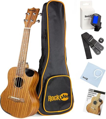 RockJam Premium Concert Ukulele Kit with Tuner, Gig Bag, Strap, Picks & Spare Strings, 4, Right, Natural, Full (RJUK-712C-N) in Saudi Arabia