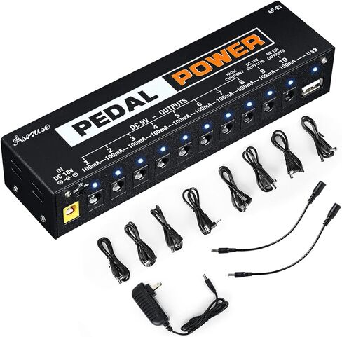 Asmuse Guitar Pedal Power Supply، 10 مخرج DC معزول لدواسات تأثيرات الجيتار 9V / 12V / 18V مع منفذ شحن USB مدمج للهاتف iPhone Pad iPad in Kuwait