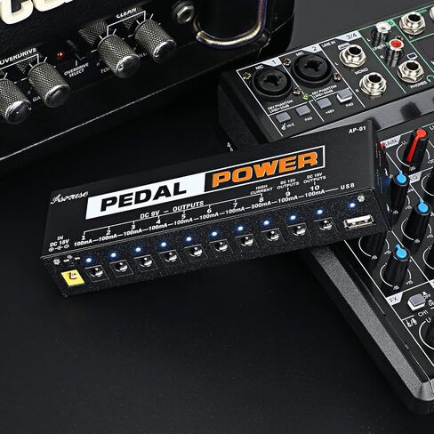 Asmuse Guitar Pedal Power Supply، 10 مخرج DC معزول لدواسات تأثيرات الجيتار 9V / 12V / 18V مع منفذ شحن USB مدمج للهاتف iPhone Pad iPad in Kuwait