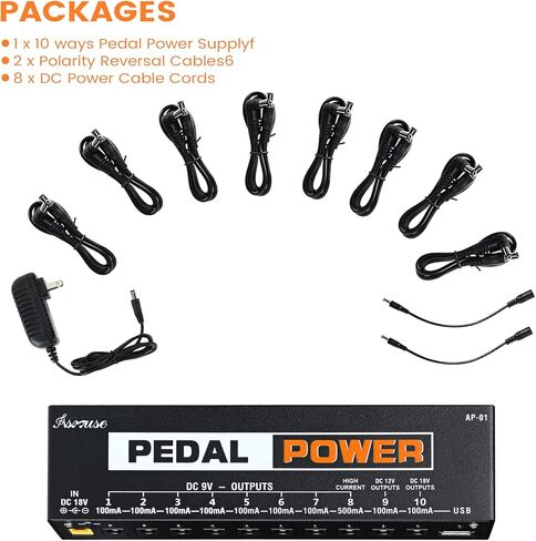 Asmuse Guitar Pedal Power Supply، 10 مخرج DC معزول لدواسات تأثيرات الجيتار 9V / 12V / 18V مع منفذ شحن USB مدمج للهاتف iPhone Pad iPad in Kuwait