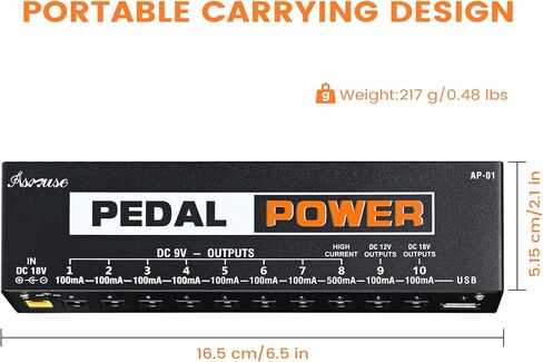 Asmuse Guitar Pedal Power Supply، 10 مخرج DC معزول لدواسات تأثيرات الجيتار 9V / 12V / 18V مع منفذ شحن USB مدمج للهاتف iPhone Pad iPad in Kuwait