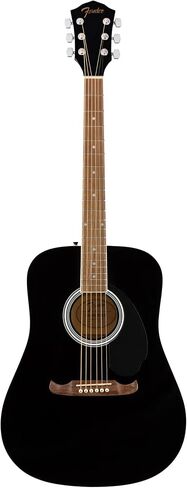 غيتار Fender FA-125 Dreadnought - حزمة سوداء مع حقيبة الحفلة، والموالف، والحزام، والأوتار، ولفاف السلسلة، واللقطات، وأقراص DVD التعليمية لأوستن بازار in Saudi Arabia
