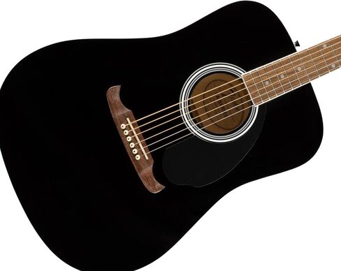 غيتار Fender FA-125 Dreadnought - حزمة سوداء مع حقيبة الحفلة، والموالف، والحزام، والأوتار، ولفاف السلسلة، واللقطات، وأقراص DVD التعليمية لأوستن بازار in Saudi Arabia
