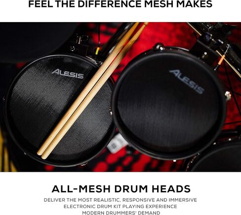 مجموعة Alesis Drums Command Mesh Kit - مجموعة طبول كهربائية مع اتصال USB MIDI، 600+ أصوات مجموعة طبول إلكترونية وصوتية ومنصات شبكية مزدوجة المنطقة in Kuwait