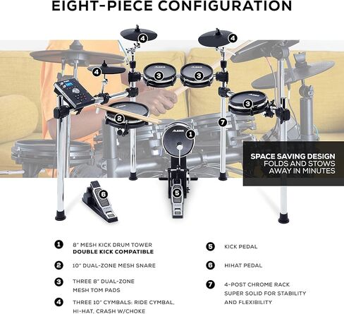 مجموعة Alesis Drums Command Mesh Kit - مجموعة طبول كهربائية مع اتصال USB MIDI، 600+ أصوات مجموعة طبول إلكترونية وصوتية ومنصات شبكية مزدوجة المنطقة in Kuwait