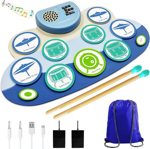 Drum Set,Electric Drum Set with 9 Thickened Practice Drum Pad，Roll Up Electronic Drum Kit with Build in Speaker and Headphone Jack,Recording Function,Supports DTX Game Kids & Adults Ideal Christm in Saudi Arabia