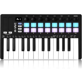 M-WAVE Wireless MIDI Controller Pads, Bluetooth Portable USB MIDI Controller with 16 MPC Drum Pads, 8 Assignable Knobs, Note Repeat, Full Level Buttons, Rechargeable battery (Black Pad) in Kuwait