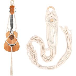 Ukulele Hanger Macrame Ukulele Wall Mount Stand Holder White Ukulele Hanger Deco for Soprano Ukulele Case Alternative Kit (Suitable for 21 Inch) in Kuwait
