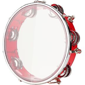 دفوف LMS للبالغين مقاس 8 بوصة لدف الكنيسة، طبلة يدوية قابلة للتعديل بصف مزدوج من الأناشيد المعدنية المحمولة (8 بوصة، فضي) in Kuwait