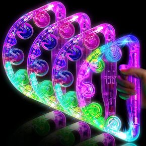 4 Pieces Large Size Light up Tambourine Musical Flashing Tambourine Handheld Glow Tambourine Percussion Instrument for Men and Women Party Toys, Random Colors in Saudi Arabia