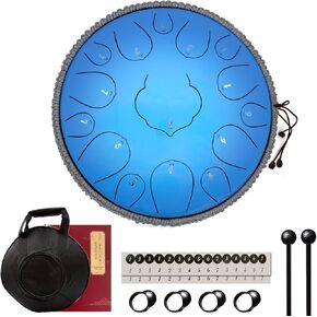 Steel Tongue Drum, 15 Notes 13 Inches Percussion Instrument D-Key Handpan Drum (Aqua Blue)