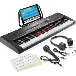 Ashthorpe 61 مفتاح بيانو إلكتروني رقمي مع مفاتيح مضيئة، مجموعة المبتدئين المحمولة تتضمن سماعات الرأس والميكروفون وملصقات الكلمات الرئيسية in Kuwait