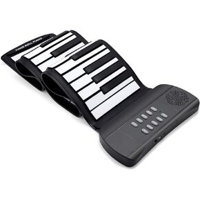 Kids Foldable Piano, Flexible Soft Electric Digital Roll Up Keyboard Piano for Beginners and Children (Black-88keys)