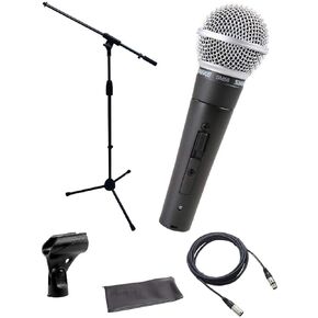 شور حزمة ميكروفون SM58-S مع مفتاح تشغيل/إيقاف، مشبك وحقيبة وحامل ميكروفون بوم وكابل اكس ال ار in Kuwait
