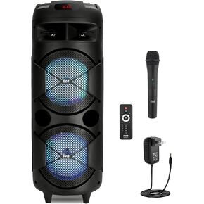 مكبر صوت بلوتوث محمول من بايل - 240 وات مزدوج 6.5 بوصة نظام صوت كاريوكي BT داخلي/خارجي قابل لإعادة الشحن - TWS، أضواء الحفلات، شاشة LED، FM/AUX/MP3/USB/SD، 6.5 مم في، ميكروفون لاسلكي بمقبض للحمل، جهاز تحكم عن بعد in Kuwait