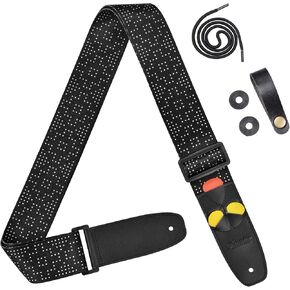 Amumu Chevron Guitar Strap MultiColor for Acoustic Guitar Electric Guitar and Bass Guitar includes Strap Blocks and Headstock Tie