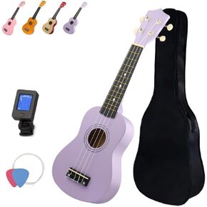 Soprano Ukulele for Beginners - 21 Inch Small Guitar Ukulele for Kid Adult Student with Gig Bag, Digital Tuner, 1 Standby String and 2 Picks (21inch, Wood Color)