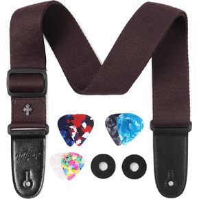 WeBingo Guitar Strap, Adjustable Guitar Straps For Bass, Electric Acoustic Guitar with 2 Buttons & 6 Guitar Picks in Kuwait