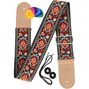 Embroidered Guitar Strap, Vintage-Style – With Headstock Tie, Rubber Strap Locks, and Assorted Guitar Picks! in Saudi Arabia