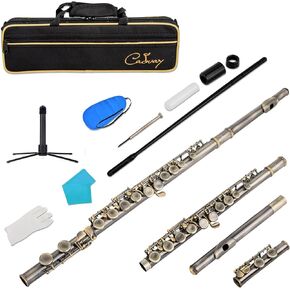 Cadway New C Flutes Closed Hole 16 Keys Flute for Beginner Kids Student Flute Instrument with Cleaning Kit, Stand, Gloves, Tuning Rod,Carrying Case,(Red Antique)