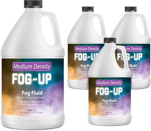FogUp Medium Density Fog Juice - Extremely Long Lasting, High Output Non-Toxic Odorless Water-Based Fog Machine Fluid - (4 Pack) 1 Gallon, 128 fl oz for All Standard Fog Machines in Saudi Arabia