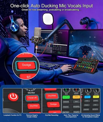 حزمة معدات بودكاست ، خلاط صوت بمصابيح مع بطاقة صوت حية وحزمة ميكروفون بودكاست كينج بي كاي ، مجموعة بودكاست الكل في واحد للكمبيوتر الشخصي أو الهاتف المحمول بث الحي ، تسجيل ستوديو الموسيقى ، غيتار in Kuwait