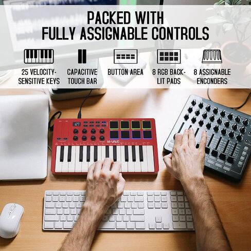 M-WAVE Wireless MIDI Controller Pads, Bluetooth Portable USB MIDI Controller with 16 MPC Drum Pads, 8 Assignable Knobs, Note Repeat, Full Level Buttons, Rechargeable battery (Black Pad) in Saudi Arabia