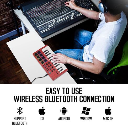 M-WAVE Wireless MIDI Controller Pads, Bluetooth Portable USB MIDI Controller with 16 MPC Drum Pads, 8 Assignable Knobs, Note Repeat, Full Level Buttons, Rechargeable battery (Black Pad) in Saudi Arabia