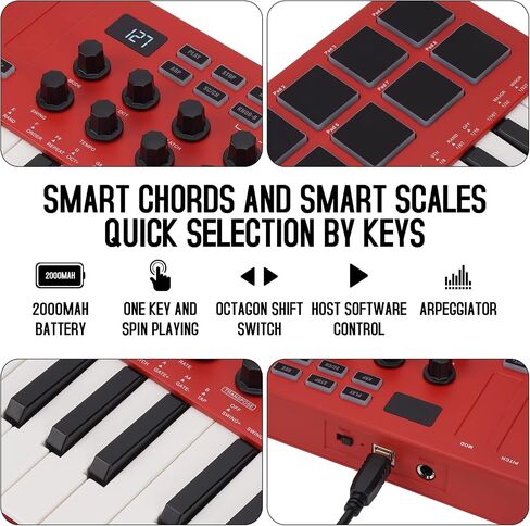 M-WAVE Wireless MIDI Controller Pads, Bluetooth Portable USB MIDI Controller with 16 MPC Drum Pads, 8 Assignable Knobs, Note Repeat, Full Level Buttons, Rechargeable battery (Black Pad) in Saudi Arabia