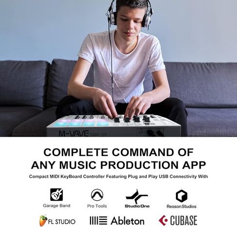 M-WAVE Wireless MIDI Controller Pads, Bluetooth Portable USB MIDI Controller with 16 MPC Drum Pads, 8 Assignable Knobs, Note Repeat, Full Level Buttons, Rechargeable battery (Black Pad) in Saudi Arabia